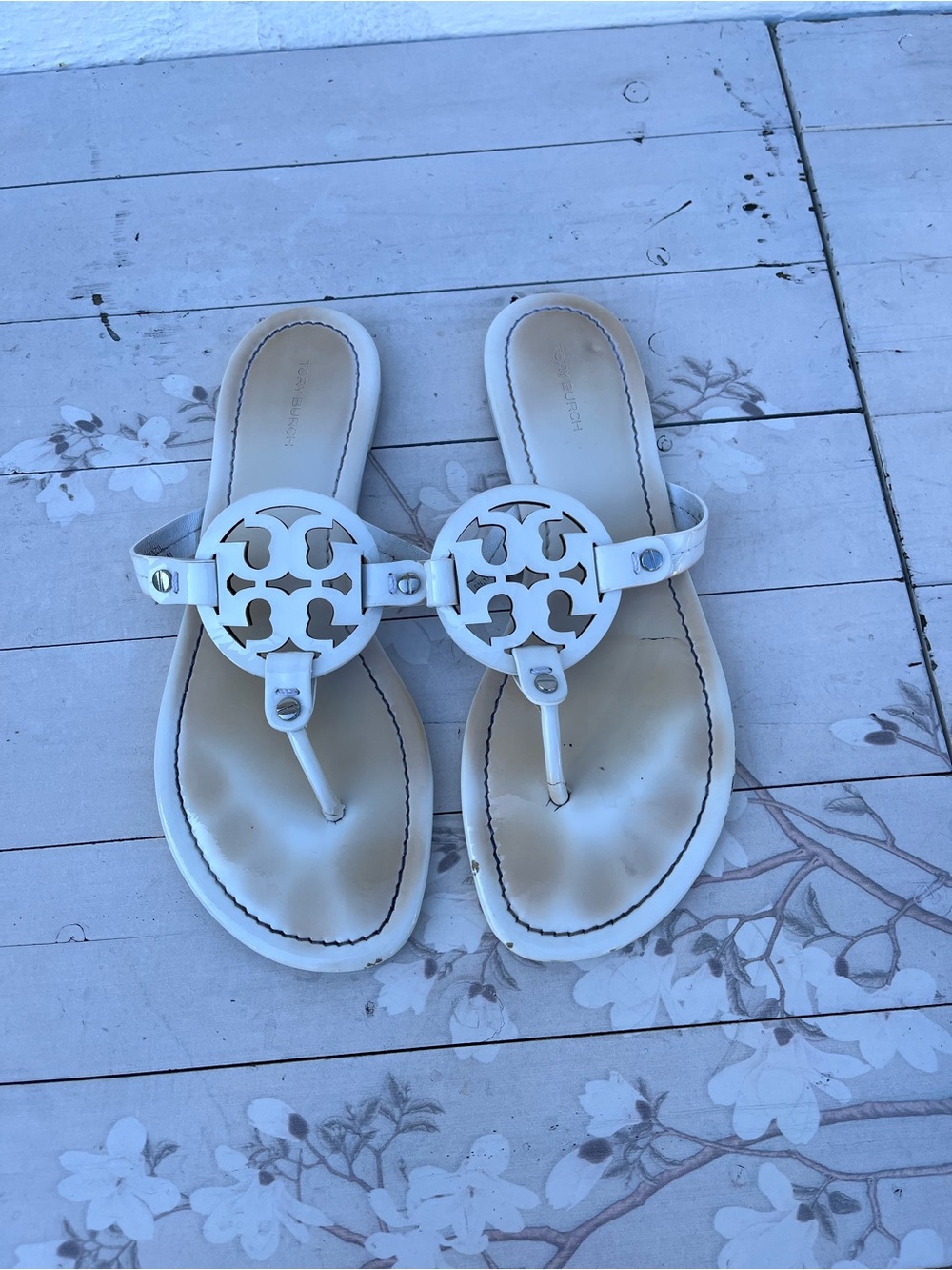 Tory Burch White Logo Thong Sandals